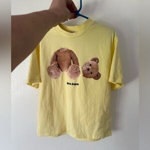 Palm Angels Yellow Kids T-Shirt with Teddy Bear Print